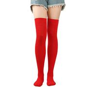 Chaussettes longues pour femme - Couleur pure - Chaussettes montantes au-dessus du genou - Chaussettes de festival de Noël - Beige, Rouge, Taille unique