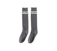 Chaussettes Longues rétro en Coton à Deux Rayures for Femme, idéales for l'école, Les fêtes, Blanches, Noires et Rouges(Dark Grey Socks)