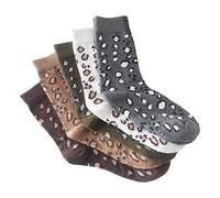 Chaussettes mi-longues en coton pour femme Imprimé léopard, café, 5pairs