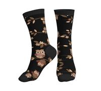Chaussettes mi-mollet à motif de chouettes marron pour femmes et hommes, idéales pour la course à pied, le sport, la gym et la randonnée
