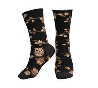 Chaussettes mi-mollet à motif de chouettes marron pour femmes et hommes, idéales pour la course à pied, le sport, la gym et la randonnée