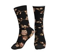 Chaussettes mi-mollet à motif de chouettes marron pour femmes et hommes, idéales pour la course à pied, le sport, la gym et la randonnée