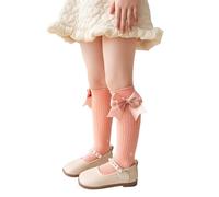 Chaussettes mi-mollet colorées Fille Chaussettes Haute Nœud Longue Montante Coton Chaussette d'école pour enfants 3-12 ans