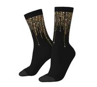Chaussettes Mi-Mollet Franges De Luxe À Paillettes Noires Et Dorées Chaussette De Sport Résistant Aux Odeurs Chaussette Foot Anti-Ampoule Sport Sock Pour Yoga Fitness Randonnée