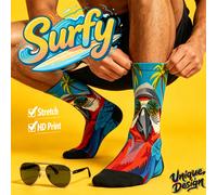 Chaussettes mi-mollet imprimées 360° cool, style surf tropical avec perroquet et imprimé intégral riche de billets de dollar girafe, chaussettes décontractées de rue, plage, hip-hop et skateboard 36-4