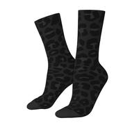Chaussettes Mi-Mollet Motif Imprimé Léopard En Noir Et Gris Anthracite Chaussettes Sport Antidérapantes Chaussette De Sport Respirant Pour Fitness Cyclisme Cadeaux