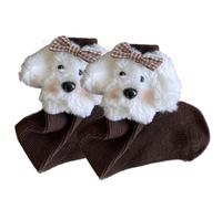 Chaussettes mi-mollet pour enfants en coton peigné doux respirant antidérapant pour les activités quotidiennes et l'école Chaussettes respirantes avec personnage de dessin animé, marron, taille unique