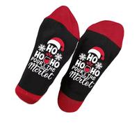Chaussettes mi-mollet sur le thème du festival de Noël avec chapeau de dessin animé et lettres pour cadeaux et festivals, cadeaux de fête, chapeau de dessin animé, noir/rouge, Taille unique
