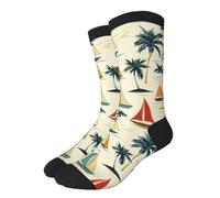Chaussettes Mi-Mollet Voiliers Et Palmiers Chaussette 40Cm | Chaussettes Mi-Mollet Respirant Résistantes Socquettes Pour Cyclisme Travail Sport Soquette Sport