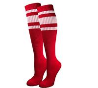 Chaussettes montantes à rayures pour adulte, Rouge à rayures blanches, Large
