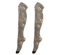 Chaussettes montantes au-dessus du genou avec motif feuilles dorées et fond gris clair pour femme enceinte pour femmes enceintes pour mariage, médias altas para el gym