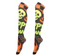 Chaussettes montantes au-dessus du genou pour femme, motif citrouille fantôme orange et noir, pour le bureau, pour bal de fin d'année, medias, medianas para mujer 1