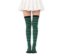 Chaussettes montantes au-dessus du genou pour femme - Unies - Longues - Opaques - Pour fête costumée - Cosplay, Rayures vertes et noires, taille unique