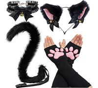 Chaussettes montantes en forme de patte de chat - Jolies chaussettes douces 3D à orteils - Moufles pour fille et femme - Ensemble de cosplay, Ensemble de 4 pièces noires, taille unique