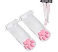 Chaussettes montantes en forme de patte de chat - Jolies chaussettes douces 3D pour fille et femme - Ensemble Lolita Cosplay, Chaussettes blanches, taille unique