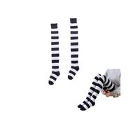 Chaussettes montantes extra longues rayées mignonnes en coton doux au-dessus du genou rétro, noir et blanc, Extra Long