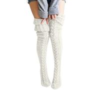 Chaussettes Montantes Femme Laine Tricot Chaud Câble Cuisse High Long Stockings Over Knee Socks Haute Moelleuses Automne Hiver Mode Longue Bottes Chaussettes Collants Couleur Unie Filles Cadeau