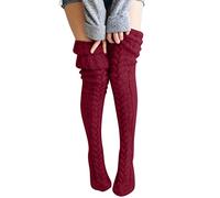 Chaussettes Montantes Femme Laine Tricot Chaud Câble Cuisse High Long Stockings Over Knee Socks Haute Moelleuses Automne Hiver Mode Longue Bottes Chaussettes Collants Couleur Unie Filles Cadeau