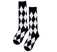 Chaussettes montantes pour femme - Noir et blanc - Motif losanges - Vintage - Pour étudiant - Tube de mollet, Noir , Taille unique