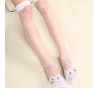 Chaussettes Montantes Pour Filles, Chaussettes D'École Ultra-Fines, Imprimées De Papillon, Chat, Blanc, Rose, Longues, Pour Filles De 3 À 10 Ans