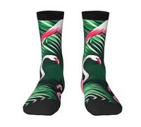 Chaussettes motif flamant rose et feuilles vertes pour homme et femme, douces, respirantes, flexibles et confortables avec un design élégant, meilleur cadeau, 3 noir, Taille unique