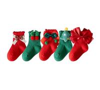Chaussettes Noel Enfant - Cinq Paires Adorable Chaude Fille Chaussette De Noel Mode Souple Style Noël Rouge Et Vert Coton Chaussettes