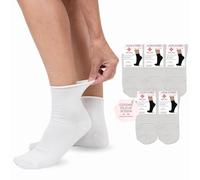 Chaussettes non élastiques pour femmes socquette légères en coton pour diabétiques fabriquées en Italie (FR/ES, Alpha/lettres, Taille unique, Taille normale, Taille normale, 5 paires blanches)