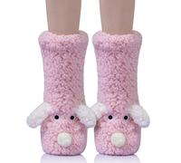 Chaussettes pelucheuses pour enfants - Chaudes, pelucheuses, mignonnes et antidérapantes pour garçons et filles - Chaussettes d'hiver confortables pour l'intérieur, rose, taille unique
