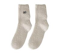 Chaussettes pelucheuses pour femme - Chaussettes d'hiver douces et confortables en peluche - Chaussettes de sommeil chaudes pour Noël - Chaussettes de compression à rayures, beige, Taille unique