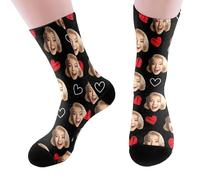 Chaussettes Personnalisées avec Photo Cadeaux Personnalisé Photo pour la Famille les Petit et les Petite Idée Cadeau Originale pour Anniversaire Saint Valentin Noël (A02-Watermelon Red, One Size)