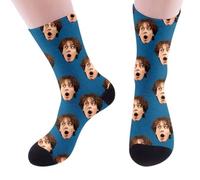 Chaussettes Personnalisées avec Photo Cadeaux Personnalisé Photo pour la Famille les Petit et les Petite Idée Cadeau Originale pour Anniversaire Saint Valentin Noël Cadeaux (A00-Blue, One Size)