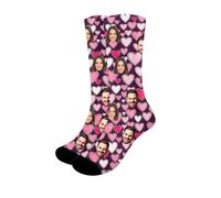 Chaussettes personnalisées pour homme - Design unisexe - Ajoutez votre visage ou votre animal de compagnie - Chaussettes amusantes avec image de veau - Chaussettes de Saint-Valentin pour couples, V