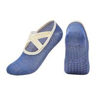 Chaussettes Pilates Reformer Lot de 3 paires de chaussettes de yoga for femmes, à tête ronde, en soie dorée, avec sangle croisée dans le dos, antidérapantes, respirantes, for gym, fitness, pilates, da