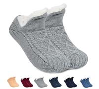 Chaussettes Polaires Truecups, Chaussons Truecups, Chaussettes Thermiques Antidérapantes Doublées en Polaire, Chaussettes De Maison pour Hommes Et Femmes, Intérieur (Gris,L)