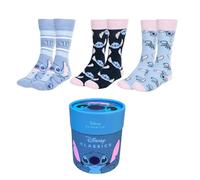 Chaussettes pour adultes Stitch Disney 3 paires de chaussettes en coton mélangé taille unique 36-43 dans une boîte cadeau, multicolore, 36-43