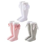 Chaussettes pour bébé Au-dessus du Mollet, Bas Respirants pour bébé, Nœuds Souples pour nouveau-né (S 1 an 3,54~4,33 pouces)