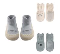 Chaussettes pour bébé avec chaussures antidérapantes - 1 paire de chaussettes et 2 paires de sol, motif de dessins animés doux, tissu doux pour garçons et filles, bleu, Taille Unique