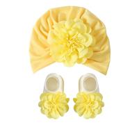 Chaussettes pour bébé de 0 à 1 an, chapeau à fleurs, Turban élastique, chaussettes de antidérapantes, respectueuses de la peau, chauffe-pieds pour nouveau-nés, Turban, 2 pièces, de
