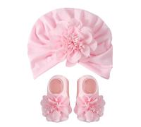 Chaussettes pour bébé de 0 à 1 an, chapeau à fleurs, Turban élastique, chaussettes de antidérapantes, respectueuses de la peau, chauffe-pieds pour nouveau-nés, Turban, 2 pièces, de