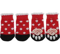 Chaussettes Pour Chats Et Chiens Anti-Dérapantes Protection Des Pattes Et Traction Grâce À La Silicone Gel Pour Chiens Chats 1 Set (4 Pcs) Rouge Blanc Moyen