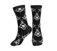 Chaussettes Pour Femme Homme Crâne Équerre Compas Maçonnique Franc-Maçon Chaussettes De Sport Homme Classiques Décontractées Chaussette De Football, Pour Trekking, Gym, Course À Pied, 40cm