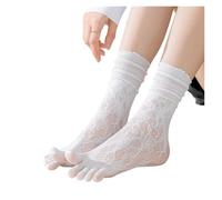 Chaussettes pour Femmes Lot de 3 Paires Chaussettes à Bout en Dentelle for Femme, d'été ajourées Maille Cinq Doigts, Hautes Coton pour Femmes(3 Pairs White)