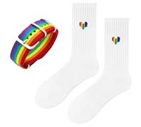 Chaussettes Pride + Bracelet Gay Pride, lgbt accessoires avec drapeau lgb, Happy Socks Style Multicolore, Accessoire Gay Mode Sport Quotidien Festival Cadeau Couple Fierté LGBT
