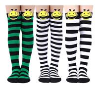 Chaussettes rayées pour filles 3 paires de chaussettes pour enfants jambières respirantes collants pour enfants chaussettes longues en coton sans couture chaussettes d'hiver pour enfants