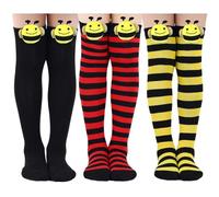 Chaussettes rayées pour filles 3 paires de chaussettes pour enfants jambières respirantes collants pour enfants chaussettes longues en coton sans couture chaussettes d'hiver pour enfants