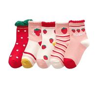 Chaussettes respirantes douces et confortables en dentelle pour enfants Motif rayures fraises Pour la marche quotidienne Même couleur, Rouge, M