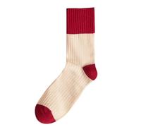 Chaussettes rouges pour homme et femme - Chaussettes en coton au design rétro - Modèles rayés et unis - Chaussettes de loisirs confortables et respirantes - Idée cadeau de Noël, Beige - Taille rouge