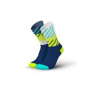 Chaussettes running incylence diagonals bleu blanc jaune fluo
