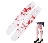 Chaussettes Sanglants d'halloween, Bas de Taches de Sang Halloween, 1 Paire Chaussettes Sanglantes Halloween, pour Halloween Cosplay Costume, Femmes Bas Chaussettes Hautes, Blanc et Rouge, 70cm