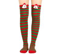 Chaussettes Suivant Femmes Noël Haute Bas Longues Au-dessus du Genou Chaussettes Noël Cosplay Fête Costumes Chaussettes Hautes Longues Rayées Chaussettes Bas Bleu Foncé 38, Vert armée., taille unique